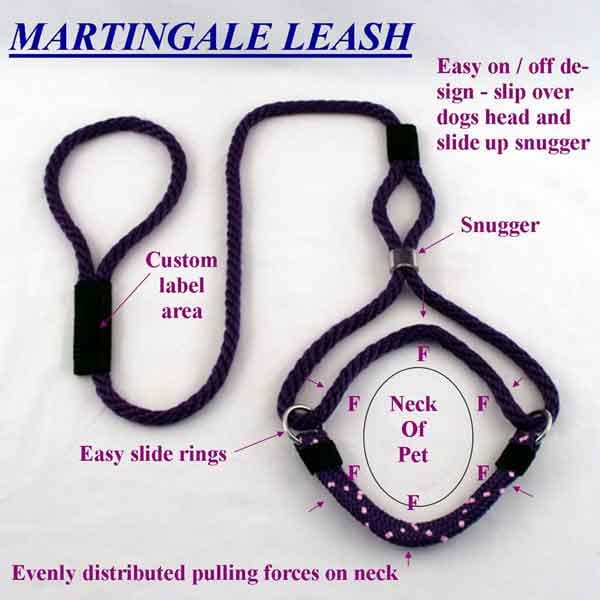 3/8 Round Small Dog Martingale Leash 20 Ft