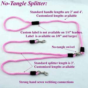 dog leashes for two dogs, no-tangle dog snap leash splitter for two dogs, 1/4" no-tangle dog snap leash splitter for two dogs