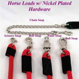 Horse lead ropes, horse lunge lines with nickel plated hardware