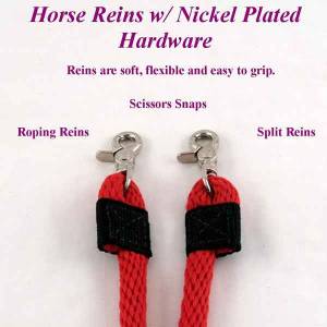 Horse roping reins, horse roping reins with nickel plated hardware